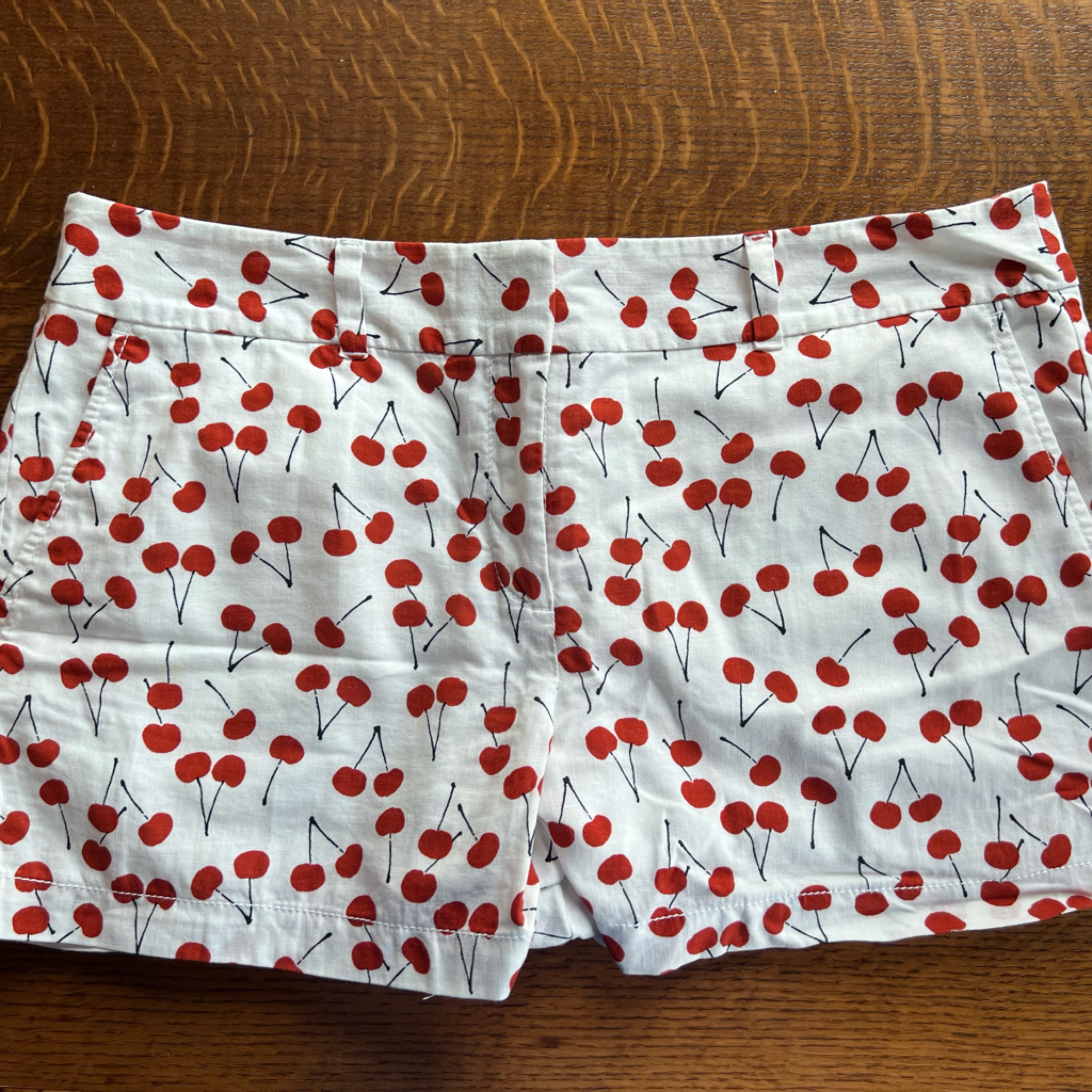 Loft Red And White Bermuda Shorts Cherry Print Size 12